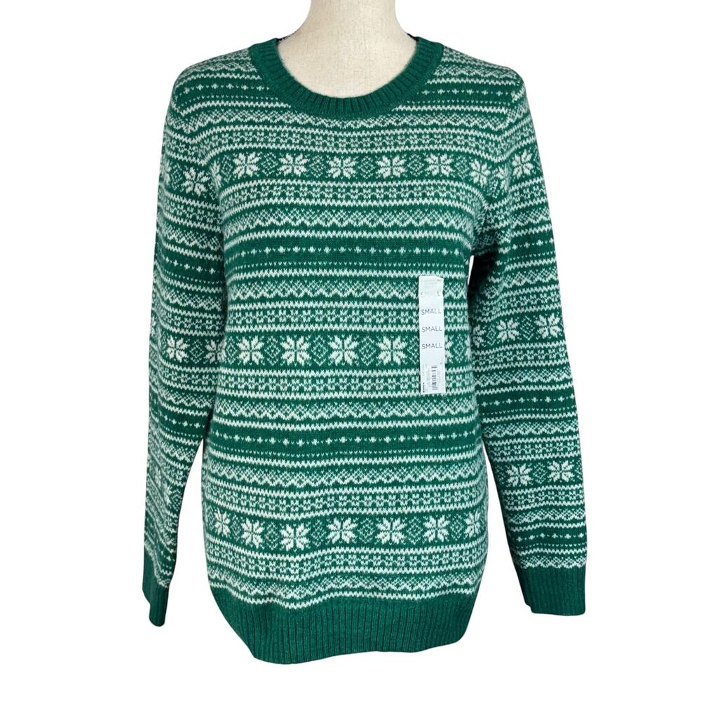 Croft & Barrow Small Sweater Fair Isle Crew Neck Long Sleeve Pullover Green New